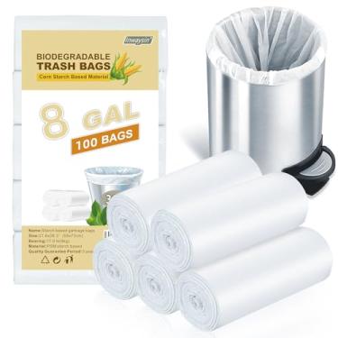 Imagem de Sacos de lixo médios, saco de lixo compostável, 100 litros - 100 unidades, branco, transparente, alto, cozinha, sem cheiro, biodegradável, espesso, forte, compactador, forros de cesto de lixo para