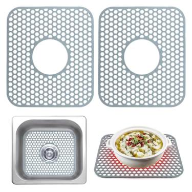 Imagem de 2 peças de protetores de pia para pia de cozinha, protetor de pia para cozinha, isolamento térmico de secagem rápida, silicone macio, protege a pia de manchas, danos, arranhões, grade de pia segura