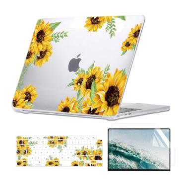 Imagem de AOKILOM Capa floral compatível com MacBook Air de 13 polegadas, capa rígida transparente de girassol com capa de teclado e protetor de tela, compatível com MacBook Air de 13 polegadas, versão antiga