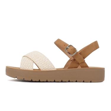 Imagem de Soda CHESTER ~ Sandálias femininas planas com fivela no tornozelo e tiras cruzadas, Ráfia nude/caramelo, 37