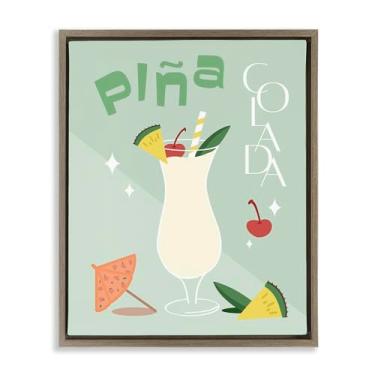 Imagem de Stupell Industries Pina Colada Tipografia Emoldurada Tela Flutuante Arte Design de Parede por Anna Quach, Moldura Flutuante Marrom, 43 x 53 cm