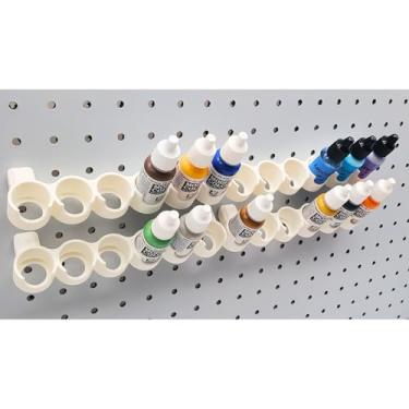 Imagem de Pegboard 'Just Hanging' 1/10.2 cm 17/18 mL Armazenamento de tinta. Compatível com Vallejo, Reaper, marcas de pintores do exército de garrafas de tinta. 6 tintas/suporte de armazenamento de placa de