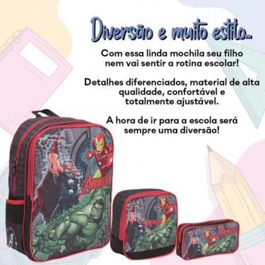 Imagem de Kit Mochila Infantil Grande Vingadores Desenho 3 Pçs - Plike