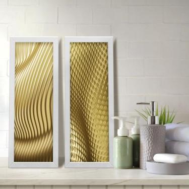 Imagem de Kit 2 Quadros Decorativos Lavabo Abstrato Dourado Ondas Moderno - Deli