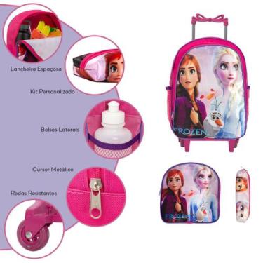 Imagem de Kit Mochila Infantil Rodinha Frozen Lancheira Estojo Rosa - Toys 2U