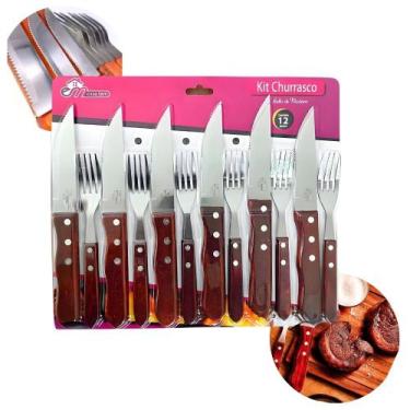 Imagem de Kit Faqueiro para Churrasco 12 Talheres Inox com Cabo de Madeira Em Ca