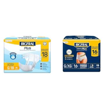 Imagem de Kit Fralda Bigfral Plus Econômica G 18 Unidades + Roupa Íntima Descartável Bigfral Pants Premium G/XG 16 Unidades