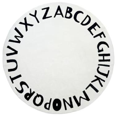 Imagem de ZCVAcom Tapete de brinquedo infantil Simple Circle, tapete lavável com alfabeto de 1,2 m, tapete redondo macio para brincar para quarto de crianças pequenas (preto, redondo 119,4 cm)