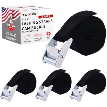 Imagem de Boxer Correias de amarração de ferramentas com fivelas ajustáveis Cam fivela de amarração alça de aperto para embalagem preta 4 pacotes - 4 kg