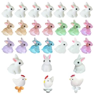 Imagem de Erewa 36 peças de mini bonecos de animais de resina de Páscoa, coelhinho, galinha, ovo pequeno, estatuetas de coelho em miniatura para decorações de férias e colecionáveis