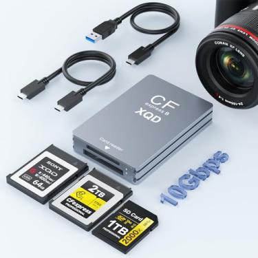 Imagem de CFexpress Leitor de cartão tipo B/XQD/SD, entrada dupla de alumínio USB 3.2 (Geração 2) 10Gbps CF Express Card Adapter com cabo USBC para USBC-A/C, leitor de memória de cartão CFexpress tipo B para