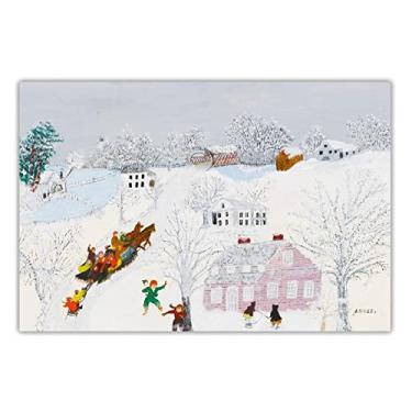 Imagem de JZSDGB Pintura a óleo famosa Anna Mary Robertson Grandma Moses (Over the bridge, 1960) Impressão de reprodução em tela. Imagem de arte de parede em tela 60 x 90 cm sem moldura