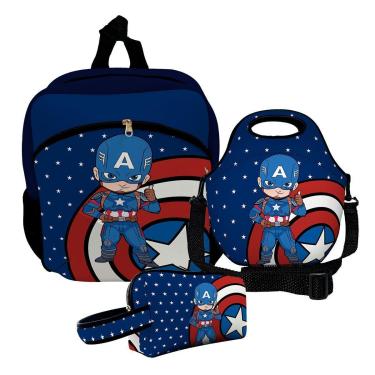 Imagem de Kit Escolar Mochila de Costas + Lancheira + Necessaire Plus – ISOPRENE – Menino Capitão-Unissex