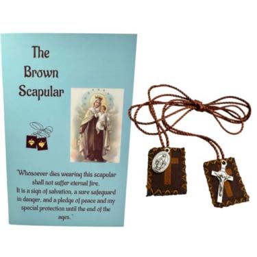 Imagem de Westmon Works Conjunto de oração do escapulário marrom tradicional de lã católica com cruz de São Bento e folheto de pasta de oração feito nos EUA, Medium, lã, Sem Pedra Preciosa