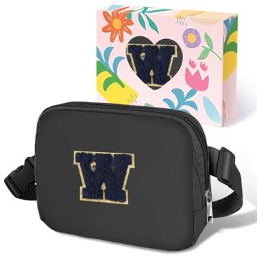 Imagem de COSHAYSOO Pochete de cintura pequena com alça ajustável com patch de letra inicial para mulheres, adolescentes, meninas, viagens, academia, caminhada, bolsa de viagem transversal, bolsa moderna,