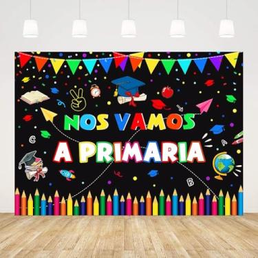 Imagem de AIBIIN Pano de fundo de 2,1 x 1,5 m para pós-graduação de jardim de infância Nos Vamos A Primaria fundo preto parabéns jardim de infância formatura aula de 2025 decorações de festa adereços de estúdio