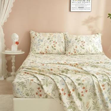 Imagem de Jogo de cama solteiro de 3 peças, vintage, jardim, floral, macio, refrescante, para cama de solteiro, bolso profundo, para colchão de 40,6 cm, flores chiques, botânicas, floral, sem amassados
