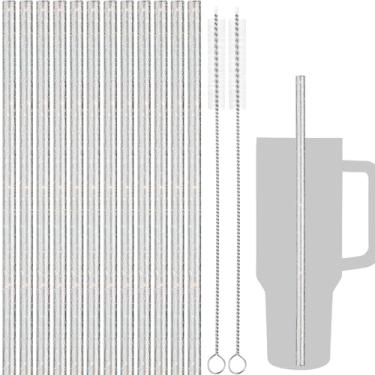 Imagem de NiHome Pacote com 12 canudos de substituição de glitter para Stanley Tumbler 1,134 g e 2 escovas de limpeza, 30,5 cm de comprimento, material PETG durável sem BPA para várias bebidas e copos, adiciona