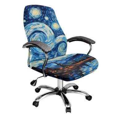 Imagem de Wiryuouvt Starry Night Capa para cadeira de escritório para computador universal, giratória, capa protetora para cadeira de mesa para encosto alto, encosto de assento removível, lavável, decora a