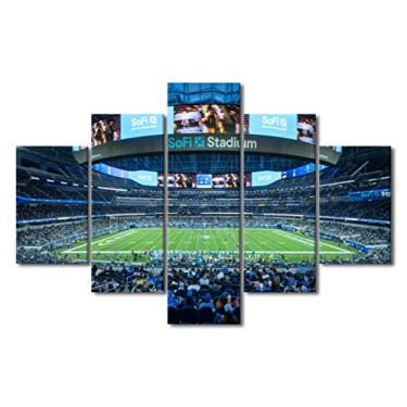 Imagem de TUMOVO 5 peças de arte de parede em tela esportiva de futebol americano para sala de estar decoração de casa SoFi Stadium Poster impressões em tela decorações de parede para quarto banheiro escritório