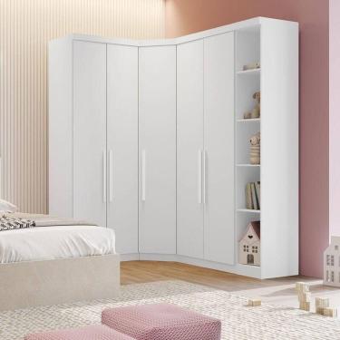 Imagem de Modulado Completo De Canto Solteiro 5 Portas 6 Gavetas - Rizon-branco - Móveis Novo Hor...