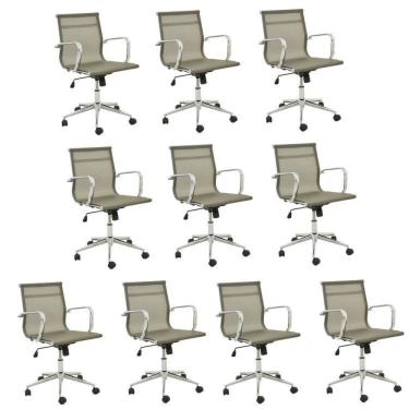 Imagem de Conjunto 10 Cadeiras de Escritório Presidente Giratória Sevilha Baixa Tela Dourado