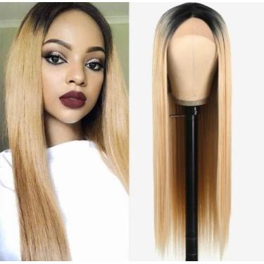 Imagem de Peruca 0rganica front lace Lisa 70cm Ombre Mel Repartição livre - GM H