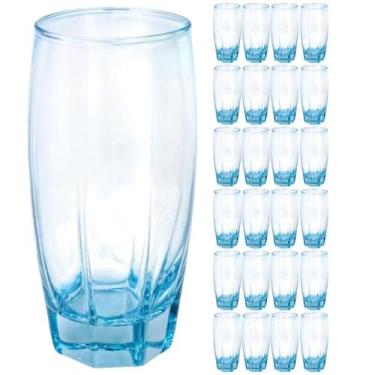 Imagem de Jogo 24 Copos Luxo Flórida Vidro Azul 370ml Praticasa