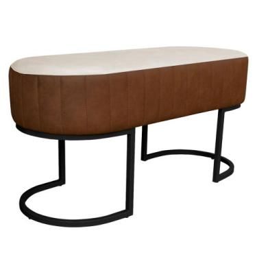 Imagem de Banco Recamier Estofado Luana Base Preta Veludo Bege/Pu Caramelo - Mon
