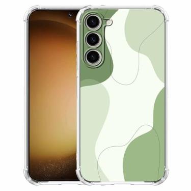 Imagem de Vesidurt Capa de linha verde sálvia para Samsung Galaxy S23, padrão artístico minimalista abstrato, capa protetora exclusiva de TPU macio compatível com Galaxy S23