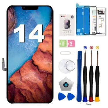 Imagem de EFAITHFIX Tela de substituição para iPhone 14, tela LCD de 6,1 polegadas, tela sensível ao toque, tela sensível ao toque Full HD, montagem de moldura digitalizadora (A2649 A2881 A2882 A2883 A2884) com