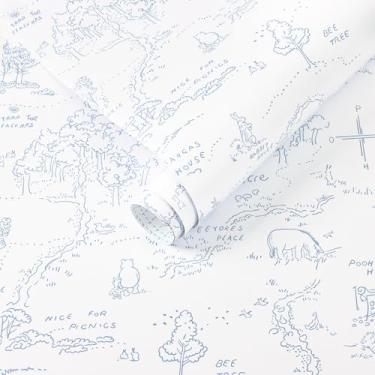 Imagem de Dimoon Papel de parede de 599.4 cm x 43.9 cm Papel de parede de contato Boho azul branco papel de parede removível floral autoadesivo moderno para armários e gavetas berçário quarto papel tapiz para