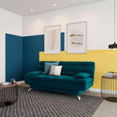 Imagem de Sofá-Cama Casal 3 Lugares Superior Suede Azul Turquesa