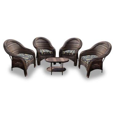 Imagem de Conjunto de Poltronas Fibra Sintética Tóquio - 4 Poltronas + 1 Mesa Centro - Tecido Corda Náutica