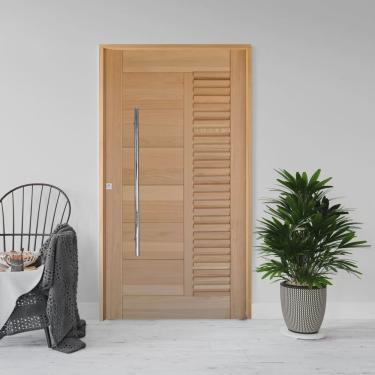 Imagem de Kit Porta de Madeira Pivotante 210x102cm Batente 14cm Fechadura 803 Rolete Porto Velho Hale