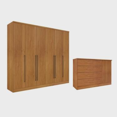 Imagem de Guarda-Roupa 6 Portas Portugal E Cômoda 4 Gavetas Ripado Espresso Móveis Cinamomo