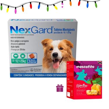 Imagem de Nexgard Antipulgas Cães 10 A 25KG C/3 Comprimidos + Surpresa