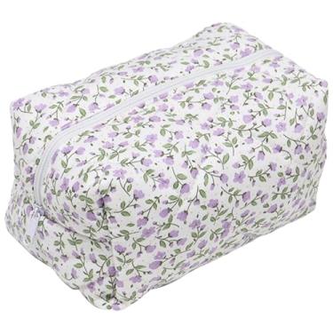 Imagem de Bolsa de maquiagem portátil de viagem bolsa de maquiagem fofa de grande capacidade bolsa de maquiagem floral estética com zíper bolsa de maquiagem acolchoada bolsa de cosméticos para viagens