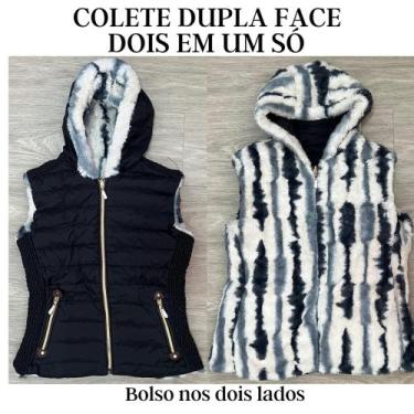 Imagem de Colete Feminino Dupla Face Pelinho com Bolso e Capuz Outono Inverno - 