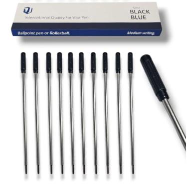 Imagem de 10 Cargas Refil Cartucho de Tinta Compatível com Caneta Cross Crown Preta Média Ca12009P ou A com 11,6cm