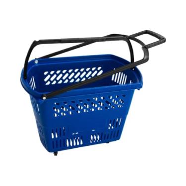 Imagem de Kit 10 Cesta de Compras 30L Azul Supermercado Mercado Com Rodinha