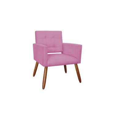 Imagem de Poltrona Decorativa Camila Suede Rosa Pés Madeira Ms Decor - Mansão De