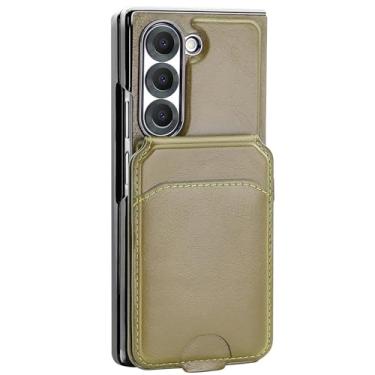 Imagem de HAO RIYLN Capa de couro para Samsung Galaxy Z Fold 6, capa magnética separada para cartão suporta carregamento sem fio capa carteira anti-queda, verde, ZFOLD6