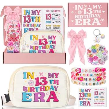 Imagem de WoodHoming Presente de aniversário de 13 anos para meninas - 6 peças In My 13th Birthday Era, conjunto de presente incluído, bolsa de cinto, pulseira, clipe de laço de cabelo, chaveiro, cartão de