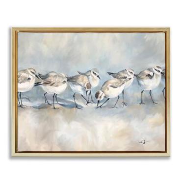 Imagem de Stupell Industries Sandpiper Birds Mirage Gold Framed Floater Canvas Wall Art, design por Ramona Murdock, 25 x 31
