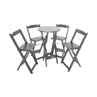 Imagem de Mesa Bistrô Dobrável de Madeira Redonda com 4 Banquetas Preta - Tarimatã