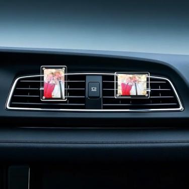 Imagem de LECART Pacote com 2 suportes para fotos de carro, moldura de acrílico personalizada para ventilação de ar do painel, molduras magnéticas para exibição de fotos para família, casais, motoristas