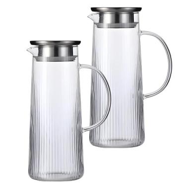 Imagem de Kit 2 Jarra De Vidro Com Tampa Inox Alça Suco Água-Adequado para água quente, bebidas e café