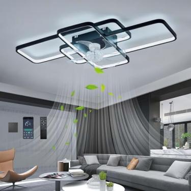 Imagem de Ventilador de teto LED moderno com controle remoto e regulagem de intensidade, 80 W, lustre grande para sala de estar, quarto, reversível, temporizador de 6 velocidades, operação silenciosa,