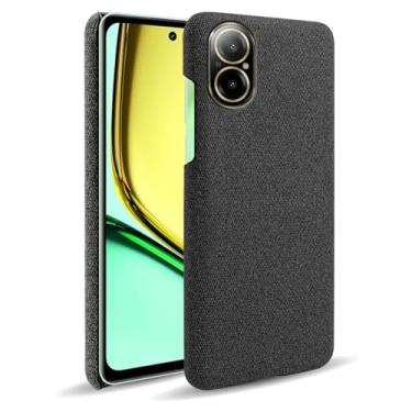 Imagem de Capa para OPPO Realme C67 4G,Capa desenhada em lona,Case Protetora Ultrafina com Empunhadura Macia,Design em Tecido Antichoque e Antiarranhões-Black